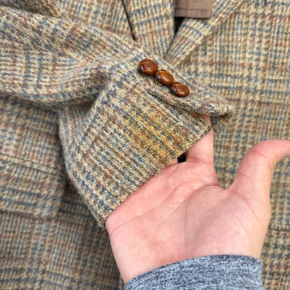 VTG Filenes Tweed Blazer Mens‎ 40 Brown Plaid Wool Sport Coat Jacket Old Money